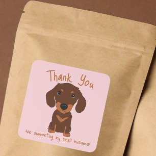 Brun Dachshund-valp Tack Småföretag Fyrkantigt Klistermärke