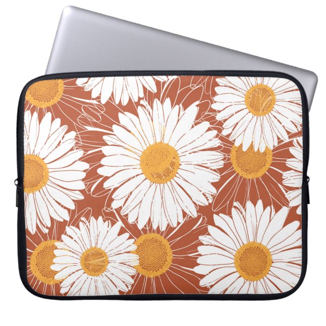 Brun Daisy: Sömlös blomma Mönster Laptop Fodral (Framsidan)