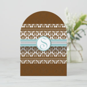 Brun Damask Aqua Blå Trimm Bröllopsinbjudan Inbjudningar