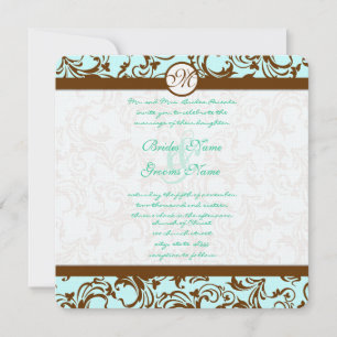 Brun Damask Light Aqua Blue Bröllopsinbjudan Inbjudningar