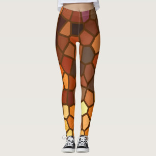 Brun damasker för abstrakt för orangegultmosaik leggings