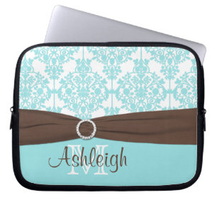Brun damast för blått med FAUXbandlaptop sleeve