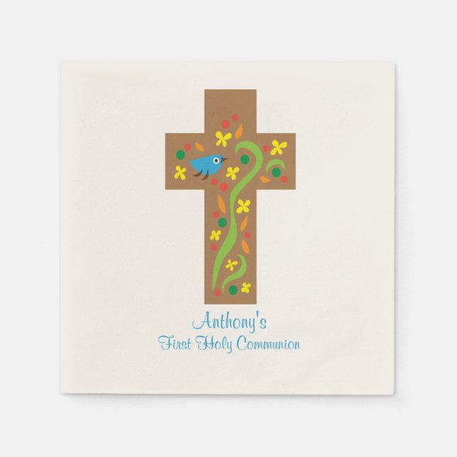 Brun dekorativ Kor med fågelgemenskap Napkin Pappersservett (Framsidan)