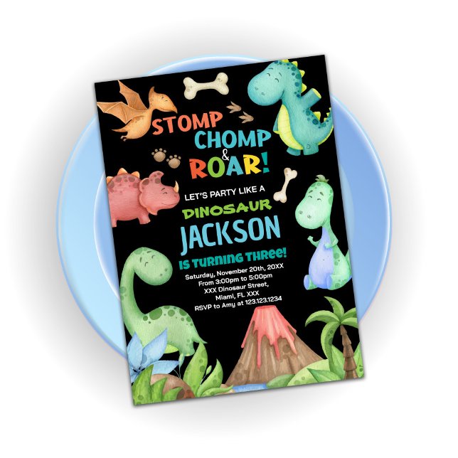 Brun Dinosaur Birthday-inbjudan Inbjudningar (Brown Dinosaur Birthday Invitations)