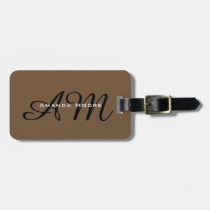 Brun djärv monogram, modern, minimalistisk Snyggt Bagagebricka