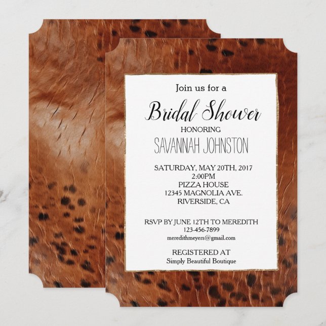 Brun djurutskrift inbjudningar (Fram/baksida)