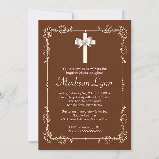 Brun Elegant Baptism| Christine Elegant Kor Inbjudningar (Framsida)