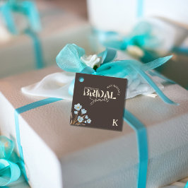 Brun Elegant Blå Akvarell Blommig Bröllopsdusch Gåvor Etiketter