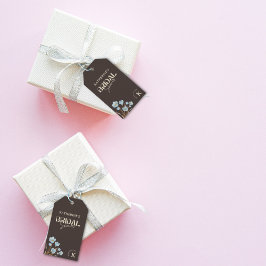 Brun Elegant Blå Akvarell Blommig Bröllopsfest Presentetikett