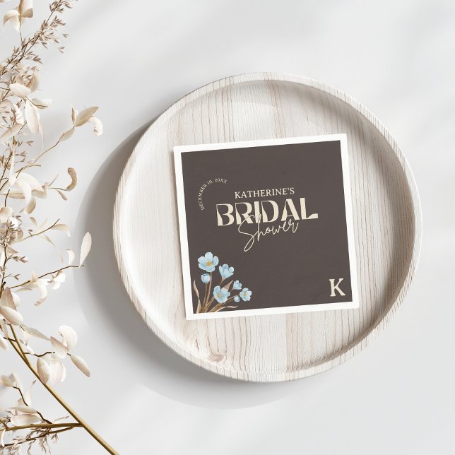 Brun Elegant Blått vattenfärgsfärgad Blommigt Möhi Pappersservett (Skapare uppladdad)