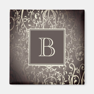 Brun Elegant, blommande Monogram Magnet