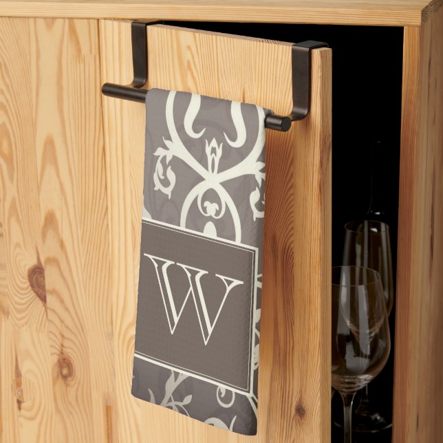 Brun Elegant Flourish Monogram Towel Kökshandduk (Thirds Fold)