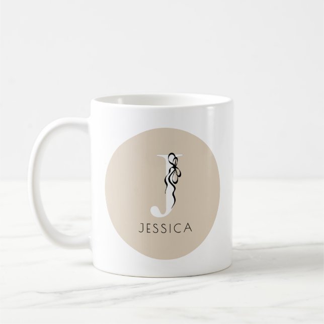 Brun Elegant Initial Flickaktig Feminim Chic Monog Kaffemugg (Vänster)