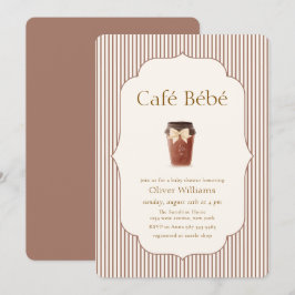 Brun Elegant Randig Café Bébé Kaffe Baby shower Inbjudningar
