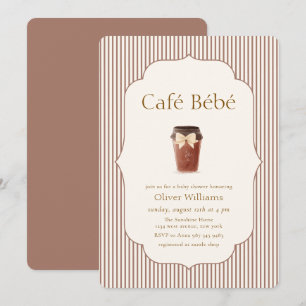 Brun Elegant Randig Café Bébé Kaffe Baby shower Inbjudningar