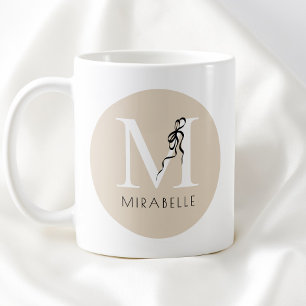 Brun Elegant Svart Slinga Chic Initial Söt Monogra Kaffemugg