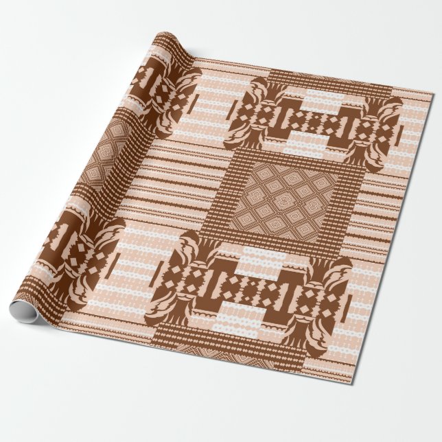 Brun Elfenbensfärgad Afrikansk Geometrisk Mönster Presentpapper (Utrullad)