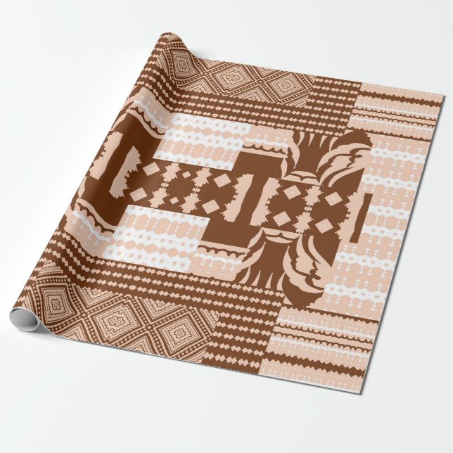Brun Elfenbensfärgad Afrikansk Geometrisk Mönster Presentpapper (Utrullad)