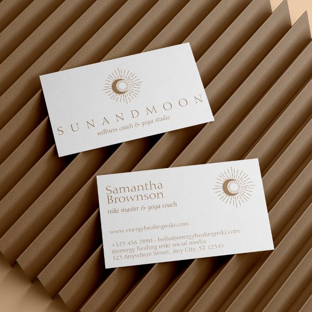 Brun energiuppvärmning Sol Måne Andlig Visitkort (Brown Energy Healing Sun Moon Spiritual Business Card)