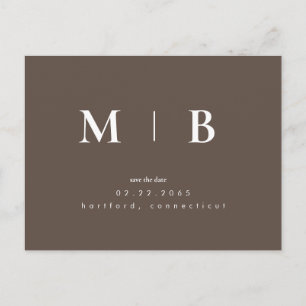 Brun enkel Contemporary Monogram Spara datum Vykort