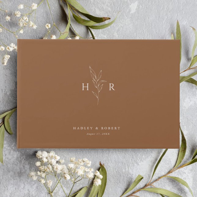 Brun enkel minimal monogram botaniskt Bröllop Gästböcker (Skapare uppladdad)