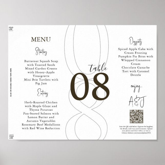 Brun Enkel Modern Tre-Faldig Bröllopsmeny Poster (Framsidan)