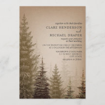 Brun Evergreen Träd Rustic Wedding bjudande