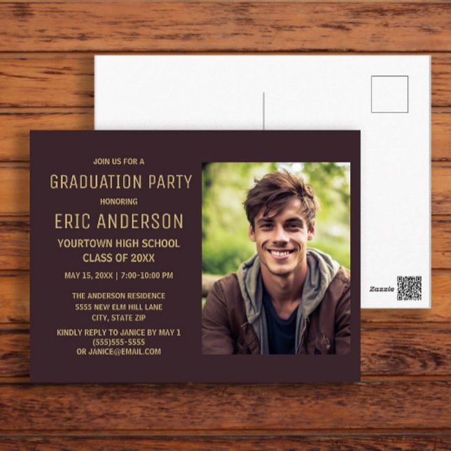 Brun examensfestfoto vykort (Brown graduation party photo invitation)