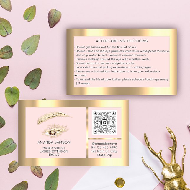 Brun Eyelash Microblade QrCode-eftervård Visitkort (Brown Eyelash Microblade QrCode Aftercare Business Card)