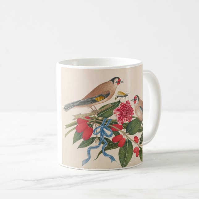 Brun fåglar med blommor och fjäril kaffemugg (Framsida höger)