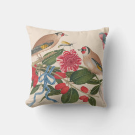 Brun fåglar med blommor och fjäril kudde