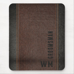 Brun Falskt Läder Monogram Bröllopspresent Musmatta