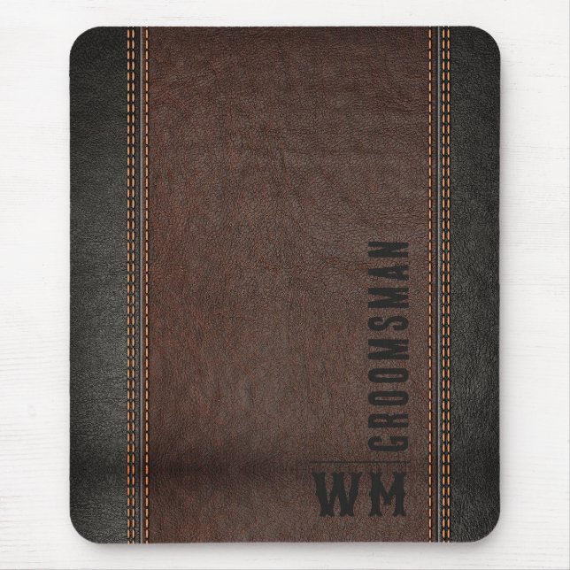 Brun Falskt Läder Monogram Bröllopspresent Musmatta (Framsidan)