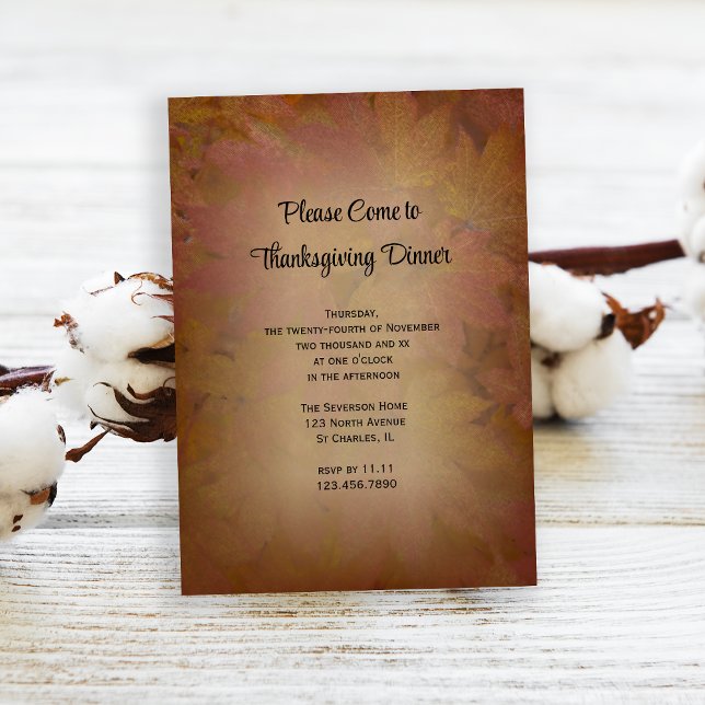 Brun Färgad Löv, Thanksgiving - Middag Inbjudningar (Invite friends to gather and give thanks with this woodsy Thanksgiving dinner invitation.)
