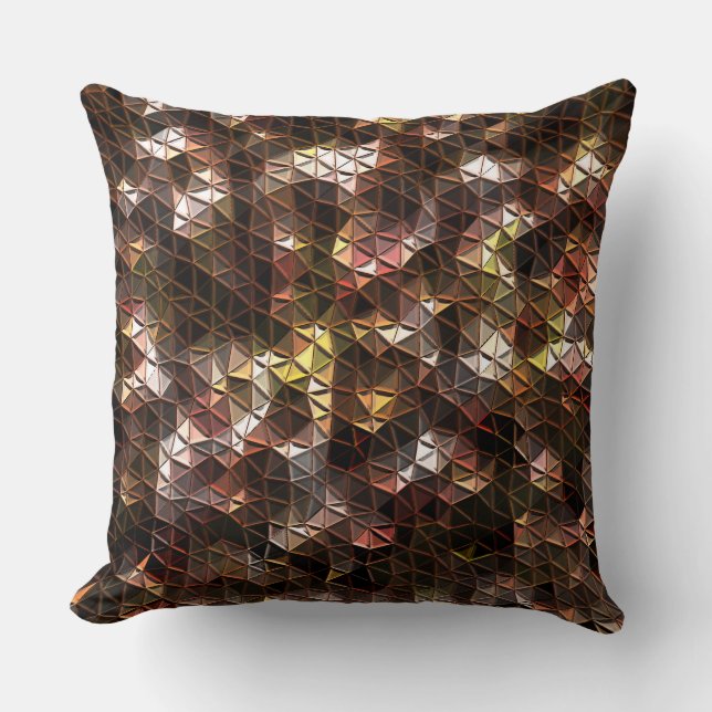 Brun färgad triangulär mosaik med lätt relief kudde (Framsida)