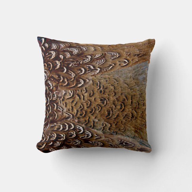 Brun fasanfjäderdesign kudde (Framsida)