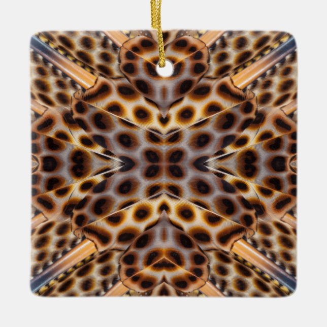 Brun fasantfjäder kaleidoskop julgransprydnad keramik (Framsida)