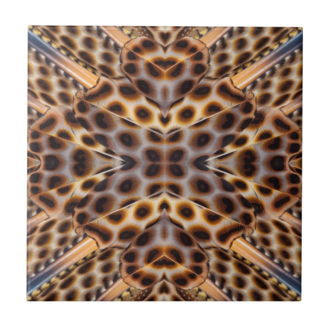 Brun fasantfjäder kaleidoskop kakelplatta (Framsidan)