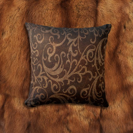 Brun faux-embossed Swirl-läder Kudde
