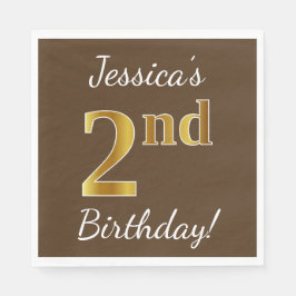 Brun, Faux Guld 2:a födelsedagen + Anpassat namn Pappersservett