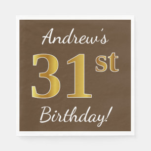 Brun, Faux Guld 31a Birthday + Anpassat namn Pappersservett