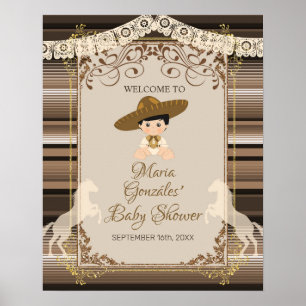 Brun Fiesta Baptism och första födelsedag Välkomst Poster