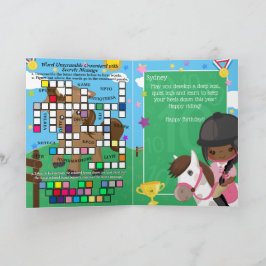 Brun flickor Equestrian Secret Message Birthday Kort