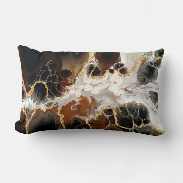 Brun fluidart Marble Guld Metallic Lumbarkudde (Framsida)