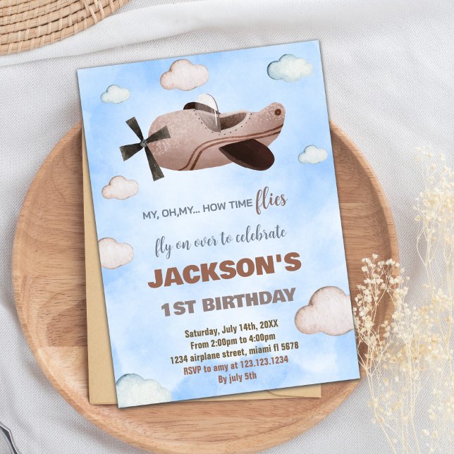 Brun flygplanets födelsedagsinbjudningar inbjudningar (Brown Airplane Birthday Invitations)