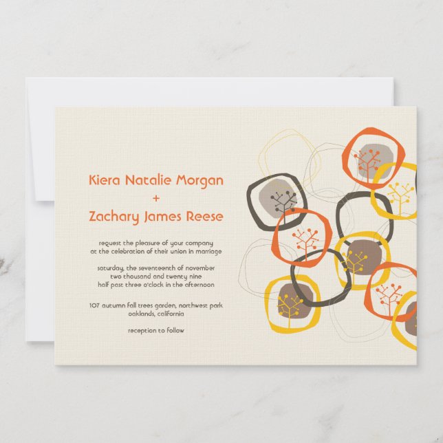 Brun Forest Träd Ringar Rustic Autumn Fall Wedding Inbjudningar (Framsida)