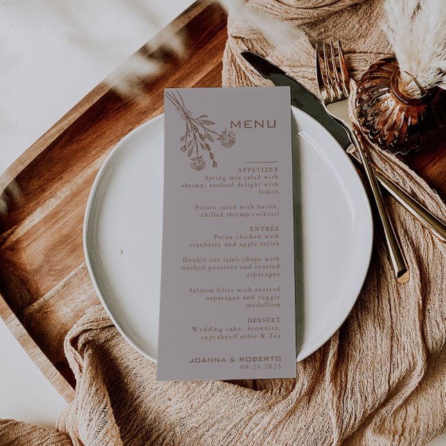 Brun Formell Ro Blommigt Bröllop Menu Meny (Skapare uppladdad)