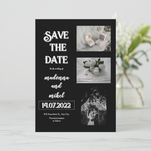 Brun Fotobox Trendig Modern Save The Date Bröllop Inbjudningar (Stående Fram)