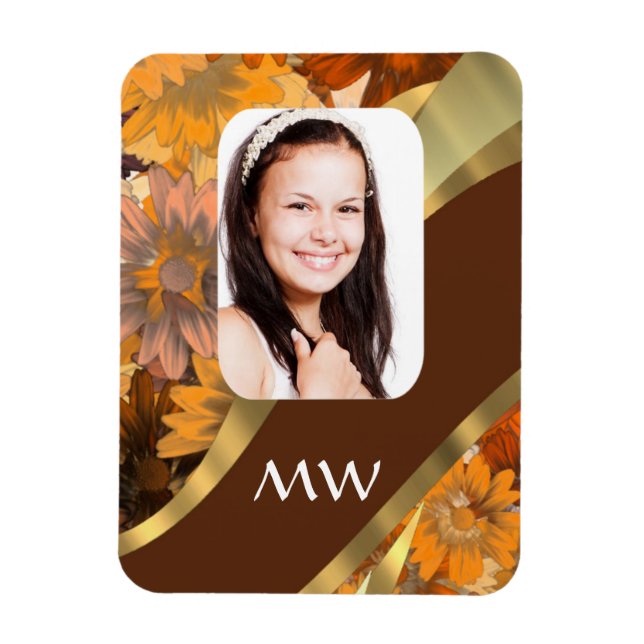 Brun fotomall för blommigt magnet (Vertikal)
