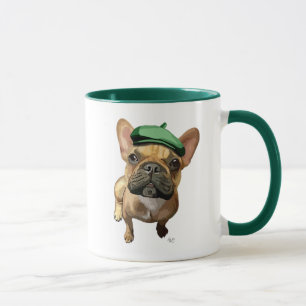 Brun Fransk Bulldog med Grönt Hat 2 Mugg